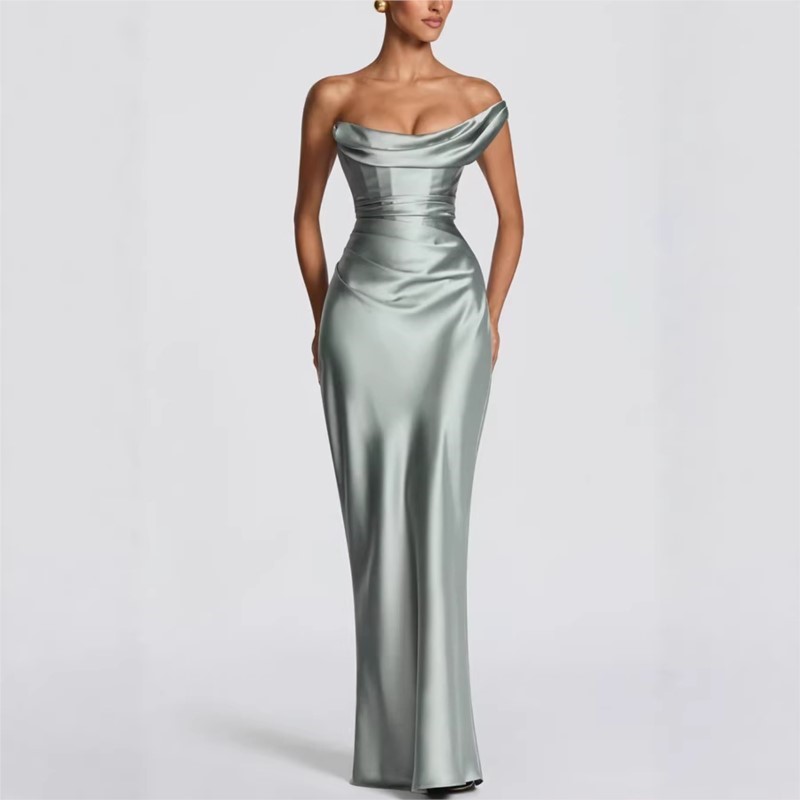 Sexy Slim Satin Dress Elegant  - Elegant Satin Evening Gown Split ulasan dan harga