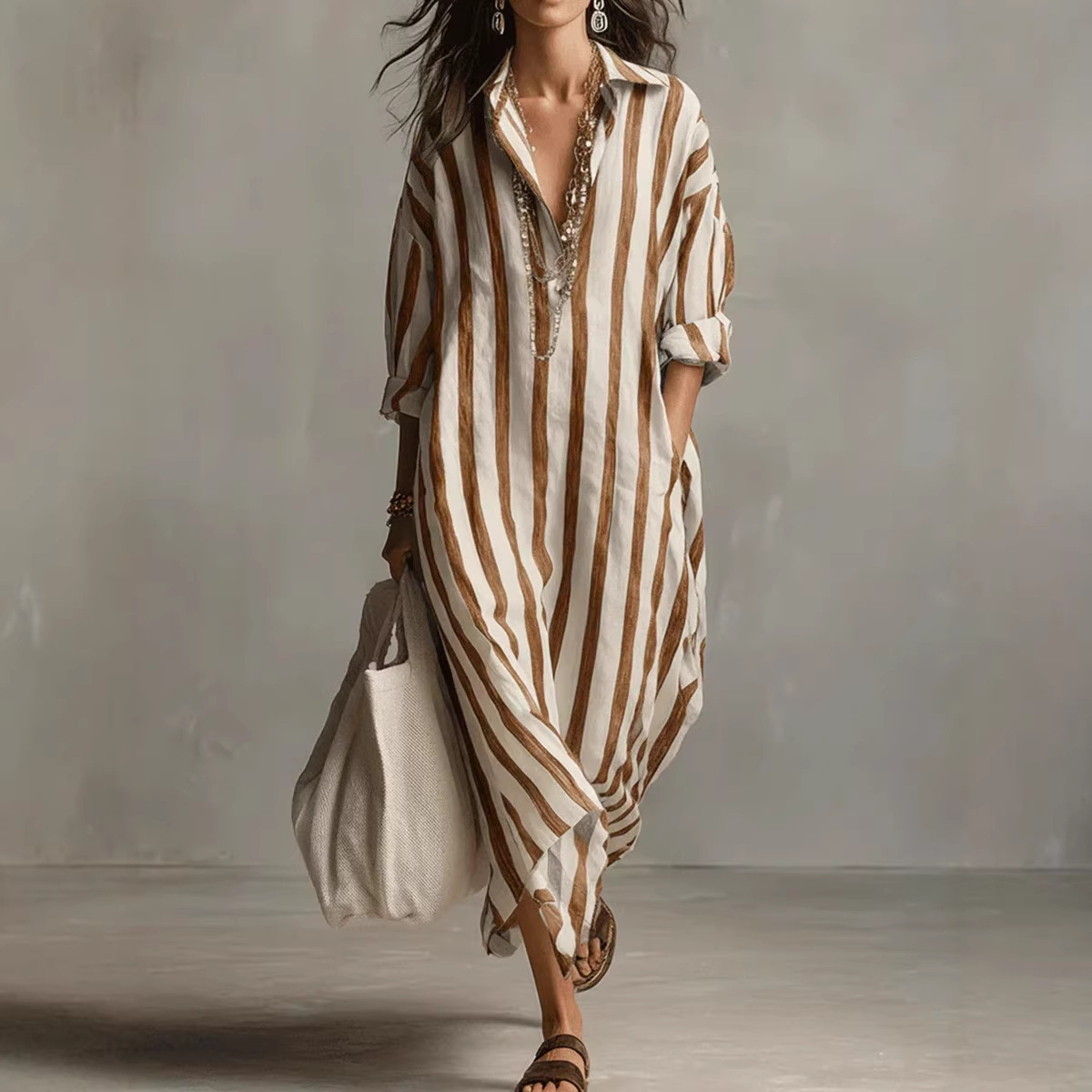 Summer Elegant Turn Down Colla - Casual Loose Linen Shirt Dress ulasan dan harga