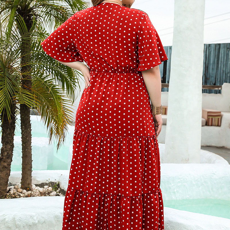 Boho Dot Printed V-Neck Women' - Boho Summer Beach Maxi Dress ulasan dan harga