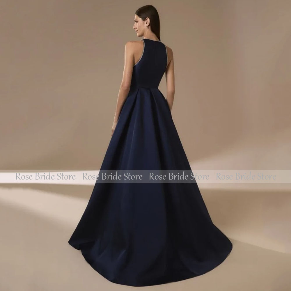 Navy Blue Satin Evening Dresse - Elegant Satin Evening Gown Split ulasan dan harga