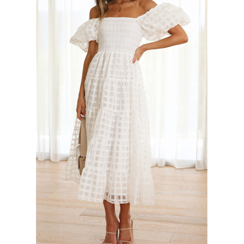 Elegant Off Shoulder Women's S - Off Shoulder Puff Sleeve Sundress ulasan dan harga