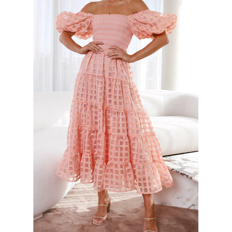Elegant Off Shoulder Women's S - Off Shoulder Puff Sleeve Sundress ulasan dan harga
