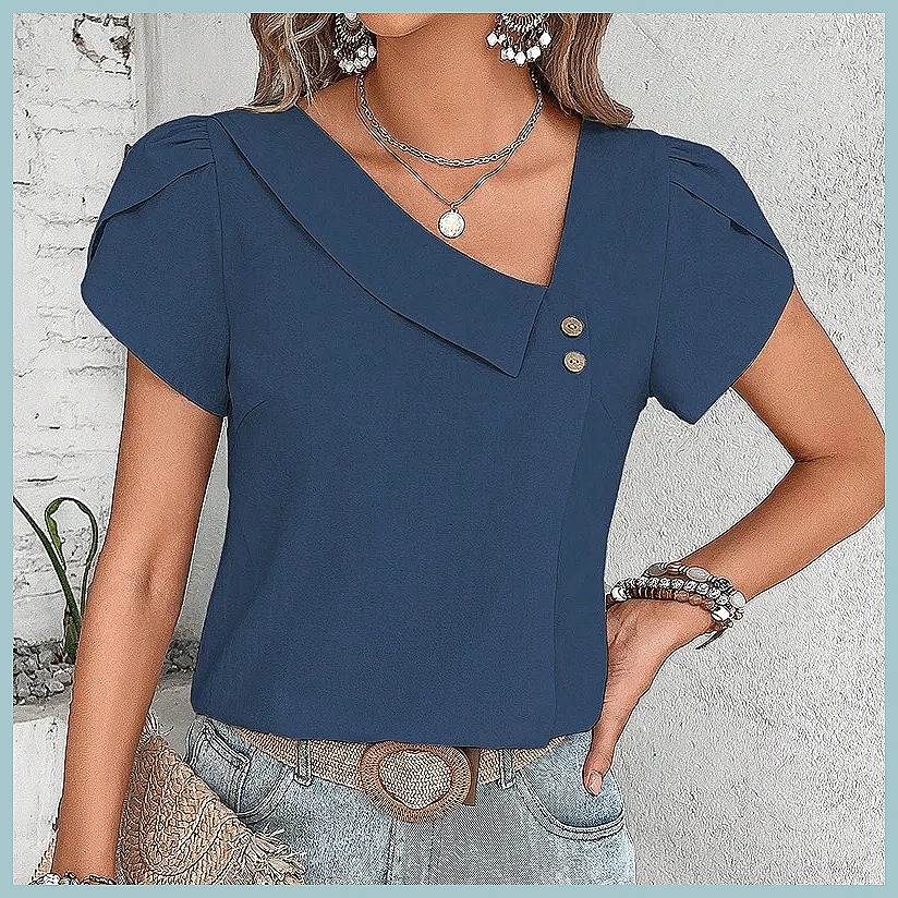 2024 Summer Vintage Solid Colo - Blouses ulasan dan harga
