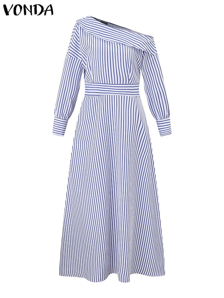 Plus Size 5XL VONDA Elegant Dr - Off Shoulder Puff Sleeve Sundress ulasan dan harga