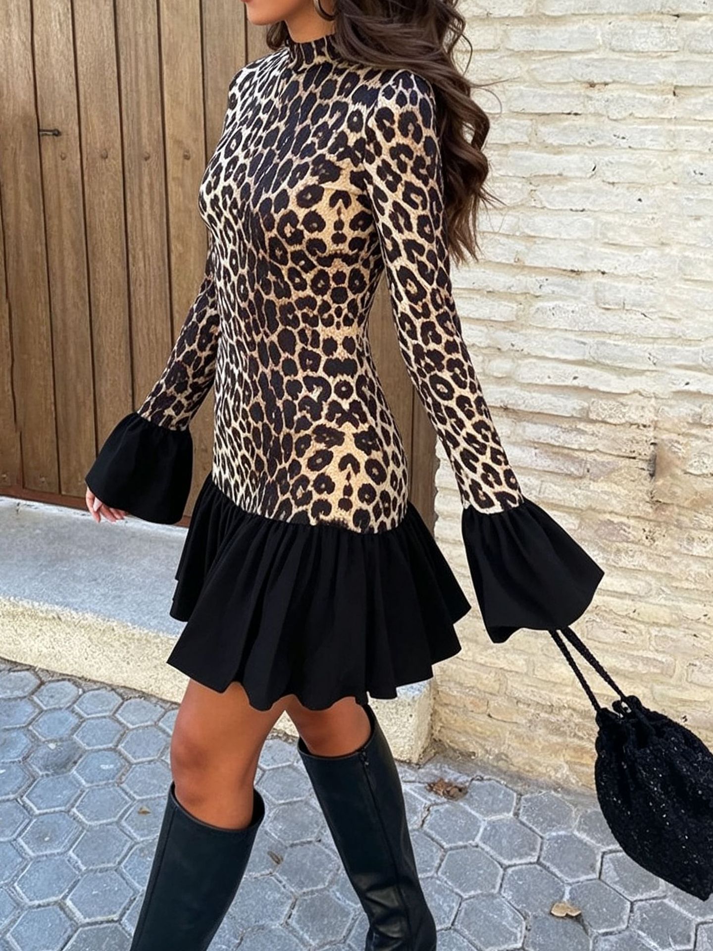 Women's round-neck leopard pri - Dresses ulasan dan harga