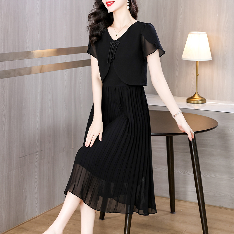 2025 Summer Solid Chiffon Casu - French Vintage Floral Midi Dress ulasan dan harga