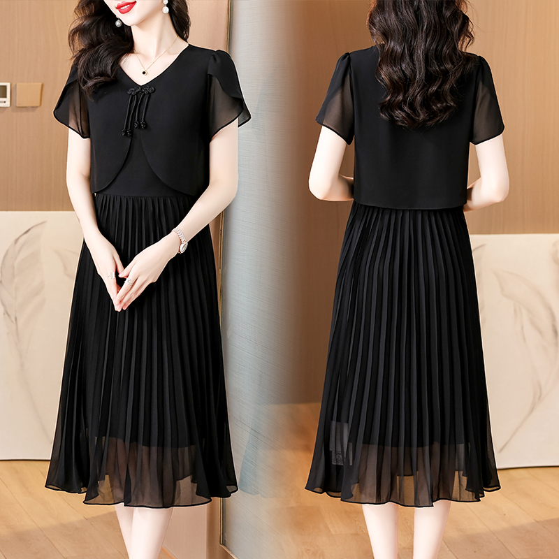 2025 Summer Solid Chiffon Casu - French Vintage Floral Midi Dress ulasan dan harga