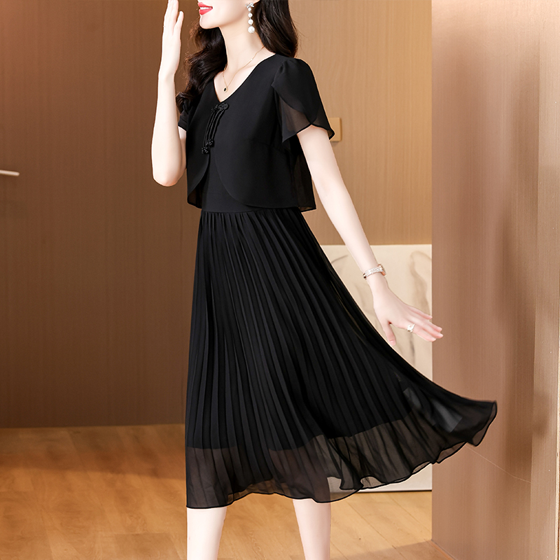 2025 Summer Solid Chiffon Casu - French Vintage Floral Midi Dress ulasan dan harga