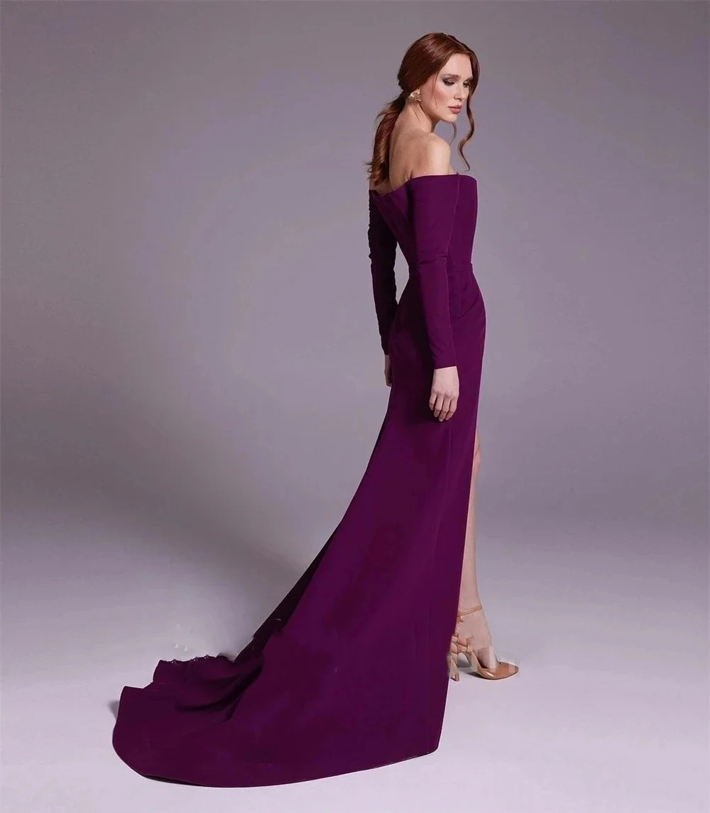 Elegant Purple Satin Off-the-s - Elegant Satin Evening Gown Split ulasan dan harga