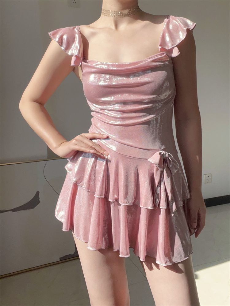 Flattering Shiny Pink Swimwear - Tops ulasan dan harga